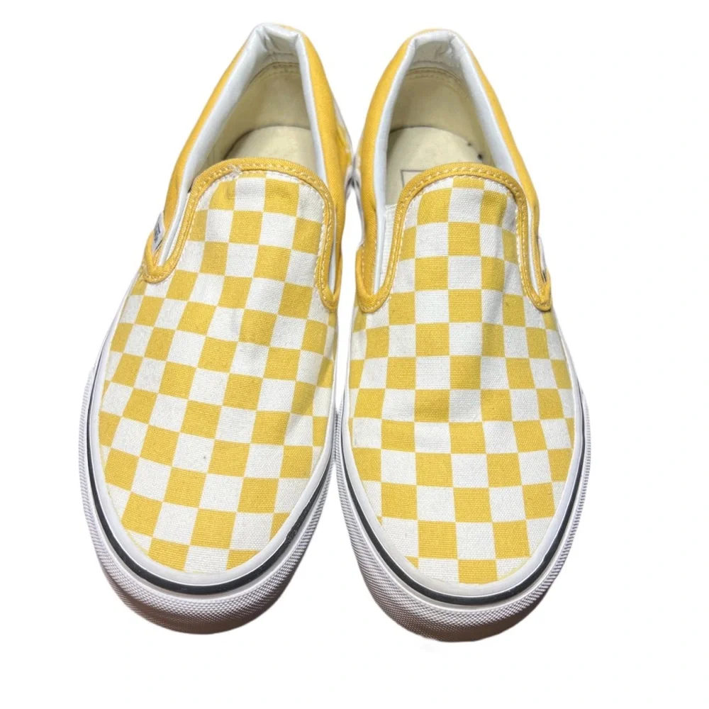 Vans Yellow and White Checkered Slip-On Sneakers - Picture 2 of 9